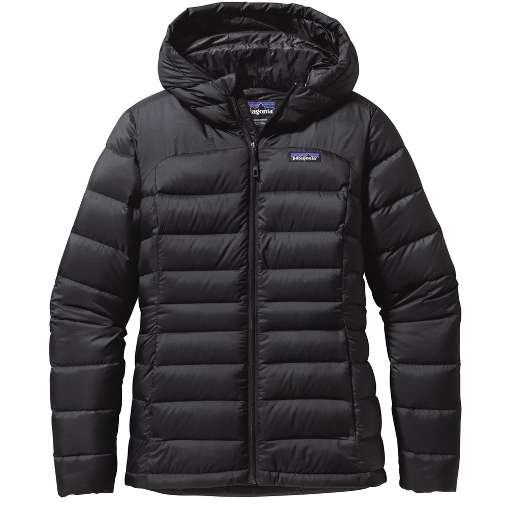 Women's Black Medium Patagonia Hi-Loft Down Hoody Puffer Full Zip Black Jacket!